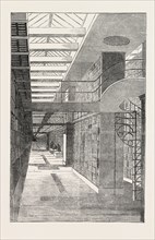 BRITISH MUSEUM, THE ROYAL OR KING'S LIBRARY, THE LONG ROOM, LONDON, UK, 1851 engraving