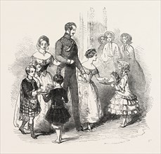 PRESENTING A BOUQUET TO THE PRINCE OF WALES, 1851 engraving