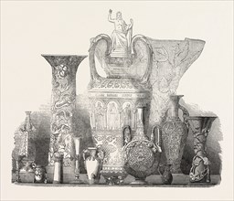 GROUP OF VASES, &C. BY MANSARD, 1851 engraving