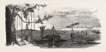 LINE OF RAILWAY FROM CALCUTTA TO DELHI: INTENDED BRIDGE OYER THE SONE, INDIA, 1851 engraving