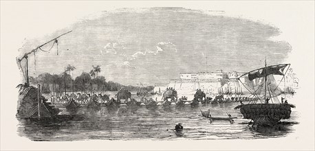 LINE OF RAILWAY FROM CALCUTTA TO DELHI: FORTRESS OF ALLAHABAD, BRIDGE OF BOATS ACROSS THE JUMNA,