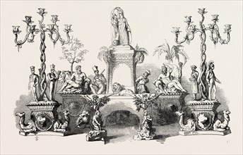 GROUP OF PLATE PRESENTED TO LORD ELLENBOROUGH, EXHIBITED BY HUNT AND ROSKELL, 1851 engraving