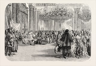 HER MAJESTY QUEEN VICTORIA'S COSTUME BALL AT BUCKINGHAM PALACE, LONDON, UK, 1851 engraving