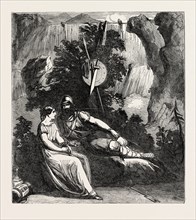 SCENE FROM THE NEW PLAY OF INGOMAR, AT DRURY LANE THEATRE, LONDON, UK, 1851 engraving