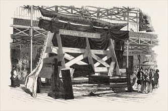 THE GREAT EXHIBITION, CRYSTAL PALACE, HYDE PARK, LONDON, UK: CANADIAN TIMBER TROPHY, 1851 engraving