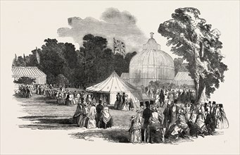 BIRMINGHAM AND THE GREAT EXHIBITION, THE FETE CHAMPETRE, AT THE BOTANIC GARDENS, UK, 1851 engraving