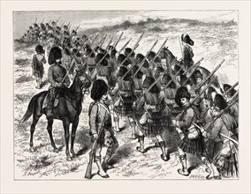 THE 93RD HIGHLANDERS ON THE MARCH, 1873 engraving