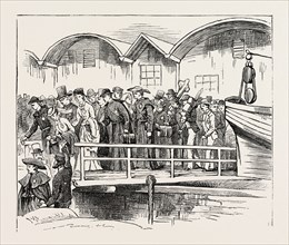 ON THE WAY TO PARAY-LE-MONIAL, FRANCE: EMBARKATION AT NEWHAVEN, 1873 engraving