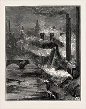THE CLYDE STEEL AND IRON WORKS BY NIGHT, UK, 1873 engraving