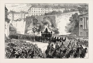 THE FUNERAL OF THE DUKE OF BRUNSWICK AT GENEVA: THE PROCESSION TO THE CEMETERY, SWITZERLAND, 1873