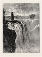 THE FALLS OF NIAGARA: HORSESHOE FALL AND PROFILE ROCK, CANADA, US, USA, 1873 engraving