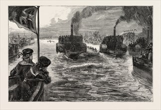THE UNIVERSITY BOAT RACE, A SKETCH FROM THE PRESS BOAT, UK