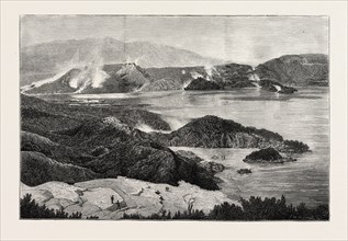 HOT LAKES OF NEW ZEALAND: GENERAL VIEW OF ROTAMAHANA, AUCKLAND, 1873 engraving