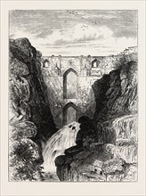 THE OLD BRIDGE OF RONDA: HEADQUARTERS OF THE ANDALUSIAN FEDERALISTS, SPAIN, 1873 engraving
