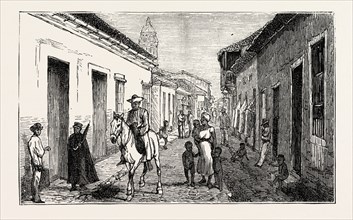 VIEWS IN SANTIAGO DE CUBA: A STREET VIEW IN THE TOWN, CUBA, 1873 engraving