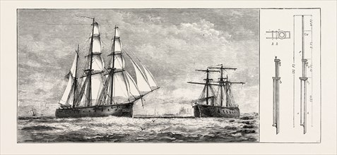 ADMIRAL SCHOMBERG'S PROPOSED NEW RIG FOR MEN-OF-WAR: A, Lower Mast. B, Trysail Mast. C, Lower Yard.