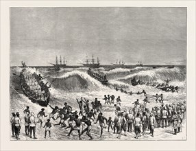 THE ASHANTEE WAR: LANDING TROOPS ON THE GOLD COAST, ANGLO ASHANTI WAR, GHANA, 1873 engraving