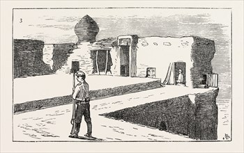THE RUSSIAN EXPEDITION TO KHIVA: Sentinel on the walls of the fortress Chasar Asp., 1873 engraving