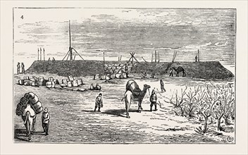 THE RUSSIAN EXPEDITION TO KHIVA: Camp and Magazine on the Irkibaia, 1873 engraving
