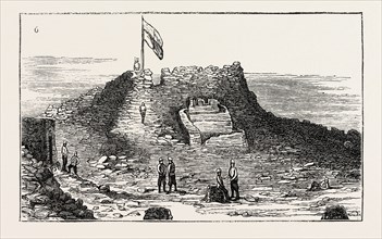 THE RUSSIAN EXPEDITION TO KHIVA: Interior of Fort Tamdi, 1873 engraving