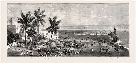 THE ASHANTEE WAR, READING THE QUEEN'S LETTER AT THE PALAVER OF KINGS AT ACCRA, GHANA: GENERAL VIEW