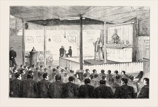 RELIGIOUS SERVICES IN JAIL: THE ROMAN CATHOLIC CHAPEL, MILLBANK, LONDON, UK, 1873 engraving