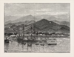 DISCOVERY BAY, NEW GUINEA, VISITED FOR THE FIRST TIME BY H.M.S. BASILISK, 1873 engraving