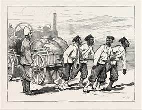 THE ASHANTEE WAR: A BAGGAGE TRAIN, ANGLO ASHANTI WAR, GHANA, 1873 engraving