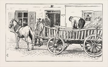 MARKET CART, WURZBURG, GERMANY, 1873 engraving