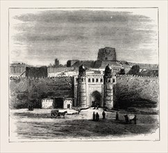 THE RUSSIAN EXPEDITION TO KHIVA, VIEWS IN THE CITY: THE KHAN'S PALACE, UZBEKISTAN, 1873 engraving