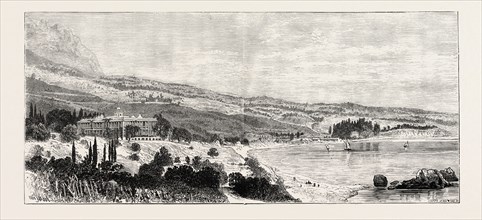 THE DUKE OF EDINBURGH IN THE CRIMEA: PALACE OF ALOURKA, ON THE BLACK SEA, UKRAINE, 1873 engraving