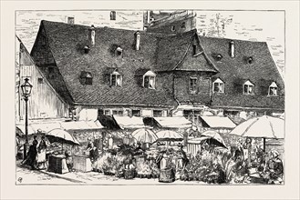 THE COVENT GARDEN OF FRANKFURT-AM-MAIN, GERMANY, 1873 engraving