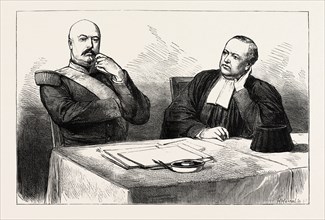 TRIAL OF MARSHAL BAZAINE AT VERSAILLES, FRANCE: THE MARSHAL AND HIS COUNSEL, MAITRE LACHAUD, 1873