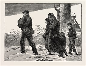 THE STRIKE IN SOUTH WALES, UK: SUFFERERS FROM THE STRIKE IN SEARCH OF RELIEF, 1873 engraving