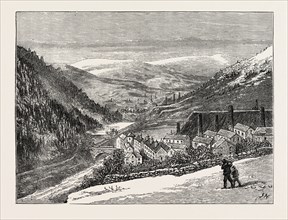 THE STRIKE IN SOUTH WALES, UK: VIEW OF MERTHYR AND THE VILLAGE OF CEFN, 1873 engraving