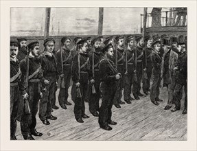THE NEW CORPS OF ROYAL NAVAL ARTILLERY VOLUNTEERS: INSPECTION BY REAR-ADMIRAL TARLETON, C.B., ON