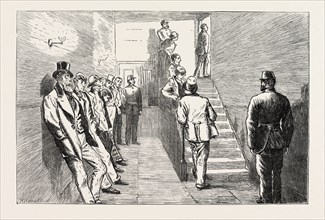 PASSAGE AND STAIRS LEADING TO THE DOCK IN THE OLD BAILEY, UK, 1873 engraving