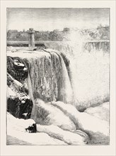 THE NIAGARA FALLS IN WINTER TIME: HORSE-SHOE FALL AND PROFILE ROCK, 1873 engraving