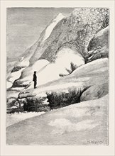 THE NIAGARA FALLS IN WINTER TIME: ICE MOUNDS IN FRONT OF AMERICAN FALLS, 1873 engraving