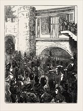 ARRIVAL OF THE SHAH AT THE TOWER, LONDON, UK, 1873 engraving