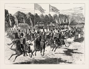 THE REVIEW IN WINDSOR PARK BEFORE HER MAJESTY AND THE SHAH: THE ARTILLERY PASSING AT A GALLOP, UK,