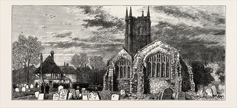 LYDD CHURCHYARD, UK, 1873 engraving
