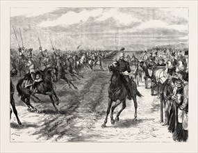 THE REVIEW BEFORE QUEEN VICTORIA AT ALDERSHOT: A CAVALRY CHARGE, HALT, UK