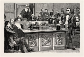 MR. GLADSTONE ATTACKING MR. DISRAELI'S FIRST BUDGET IN THE HOUSE OF COMMONS, 1852, UK