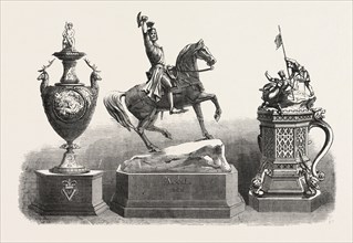 THE ASCOT RACE PLATE: THE ROYAL HUNT CUP, THE ASCOT CUP, THE QUEEN'S GOLD VASE, UK, 1860 engraving