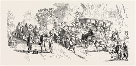 THE DERBY DAY, SCENES BY THE ROADSIDE AND ON THE DOWNS: UP THE HILL TO THE DOWNS. UK, 1860