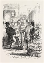 THE DERBY DAY, SCENES BY THE ROADSIDE AND ON THE DOWNS: TWO SHOCKS A PENNY. UK, 1860 engraving