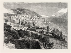 DEIR-EL-KAMR, ON THE SOUTHERN SIDE OF MOUNT LEBANON, DESTROYED BY THE DRUSES, 1860 engraving