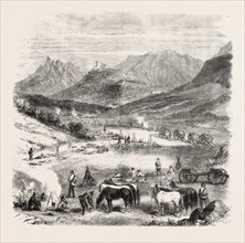 THE REVOLUTION IN SICILY: FIRST BIVOUAC AT SUNRISE, NEAR VILLAFRATI, ITALY, 1860 engraving