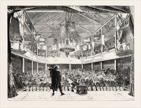 INTERIOR OF THE SOLDIERS' THEATRE AT MOURMELON-LE-GRAND, CHALONS CAMP, 1860 engraving